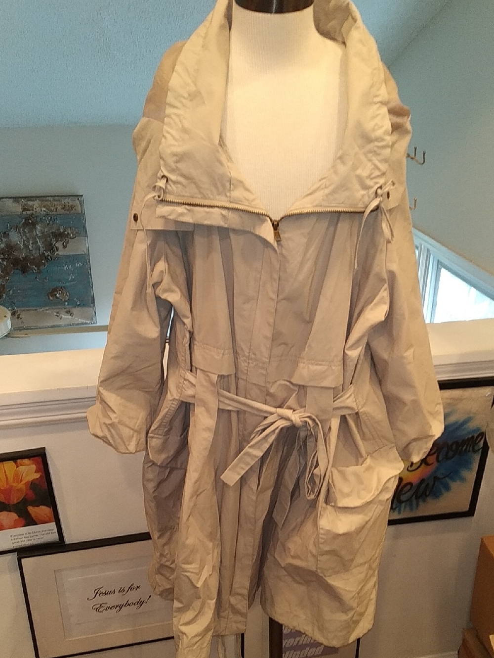 Apostrophe Beige Drawstring Trench Coat